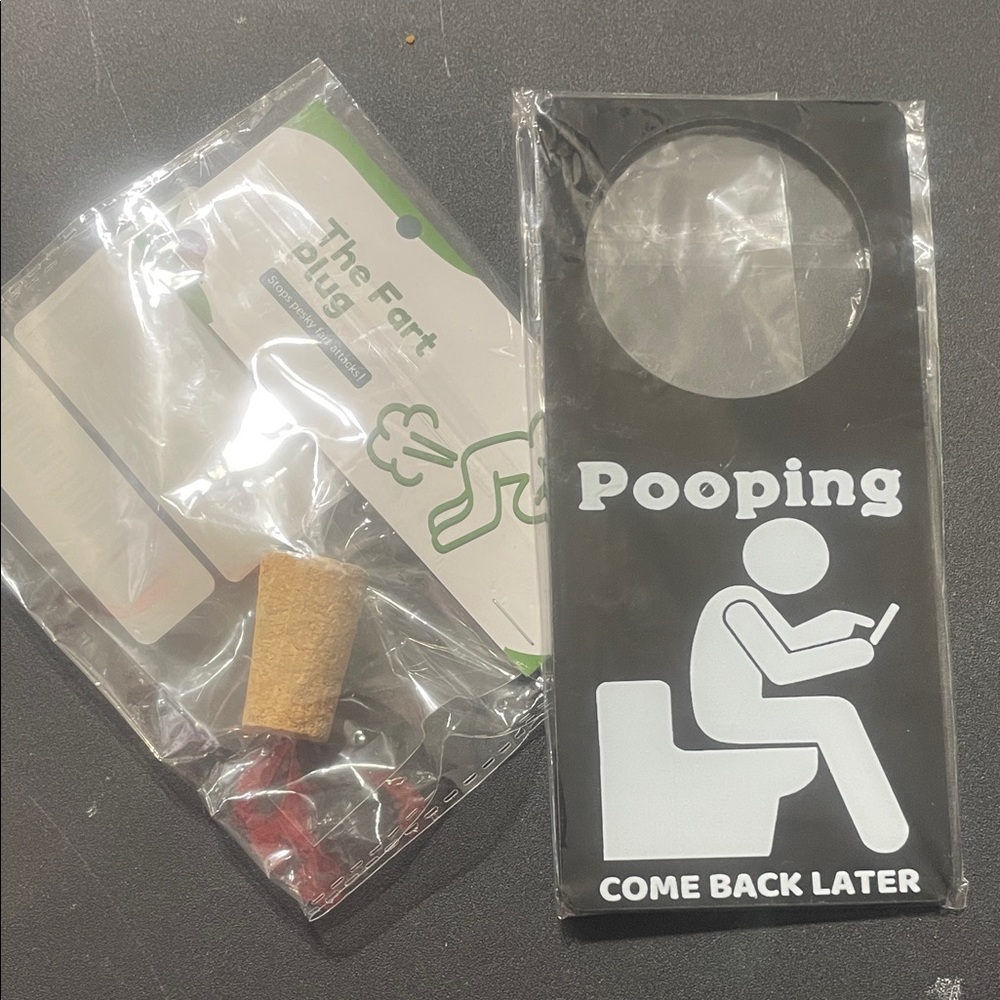 Funny Bathroom Door Sign and Fart Plug Set